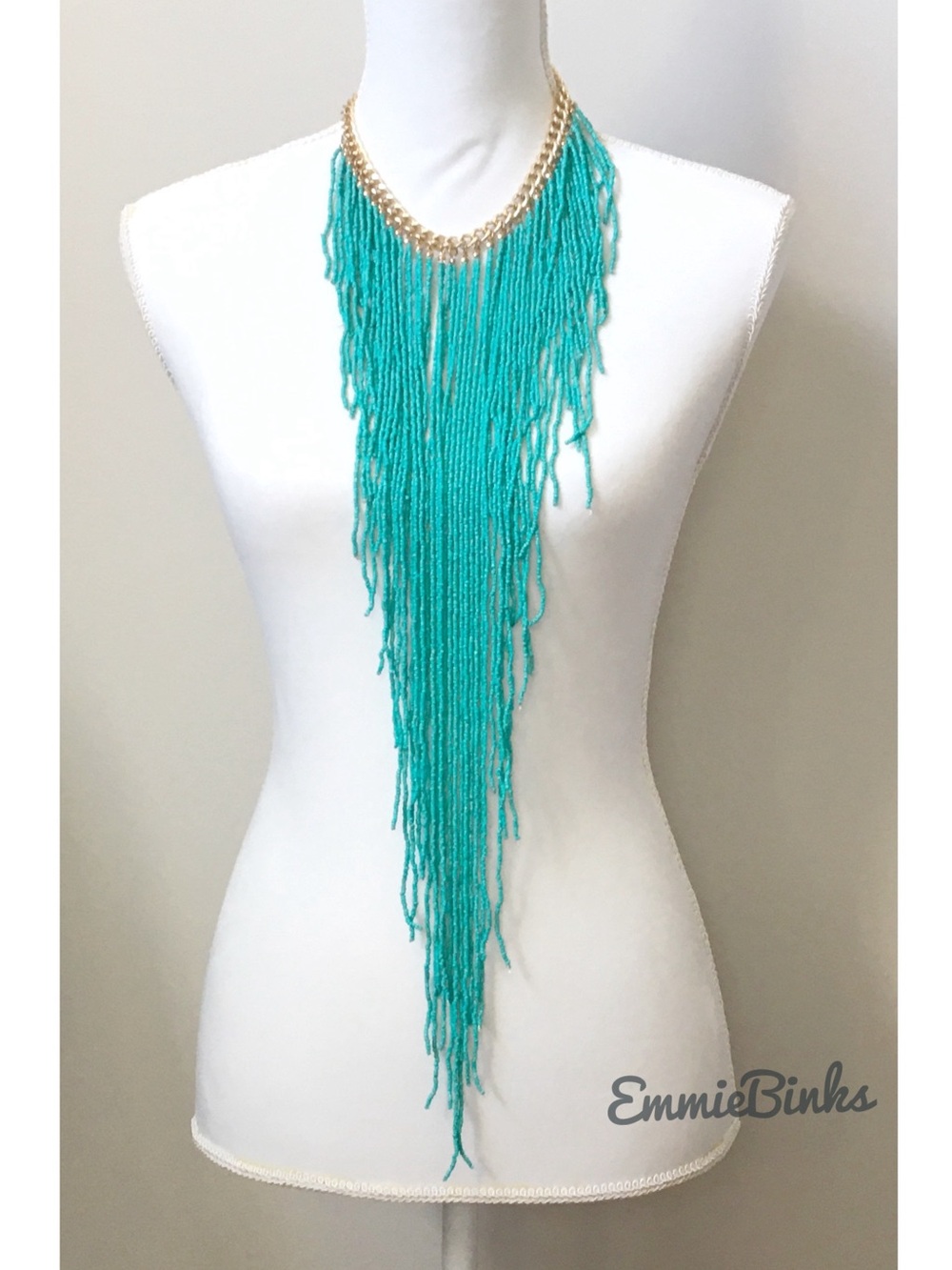 New Maximalist Avant Garde Turquoise Seed Bead Statement Necklace